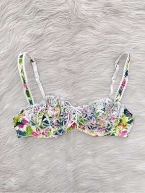 Aubade Bahia & Moi Half-Cup Underwire Lace Balconette Bra White Tropical 36C